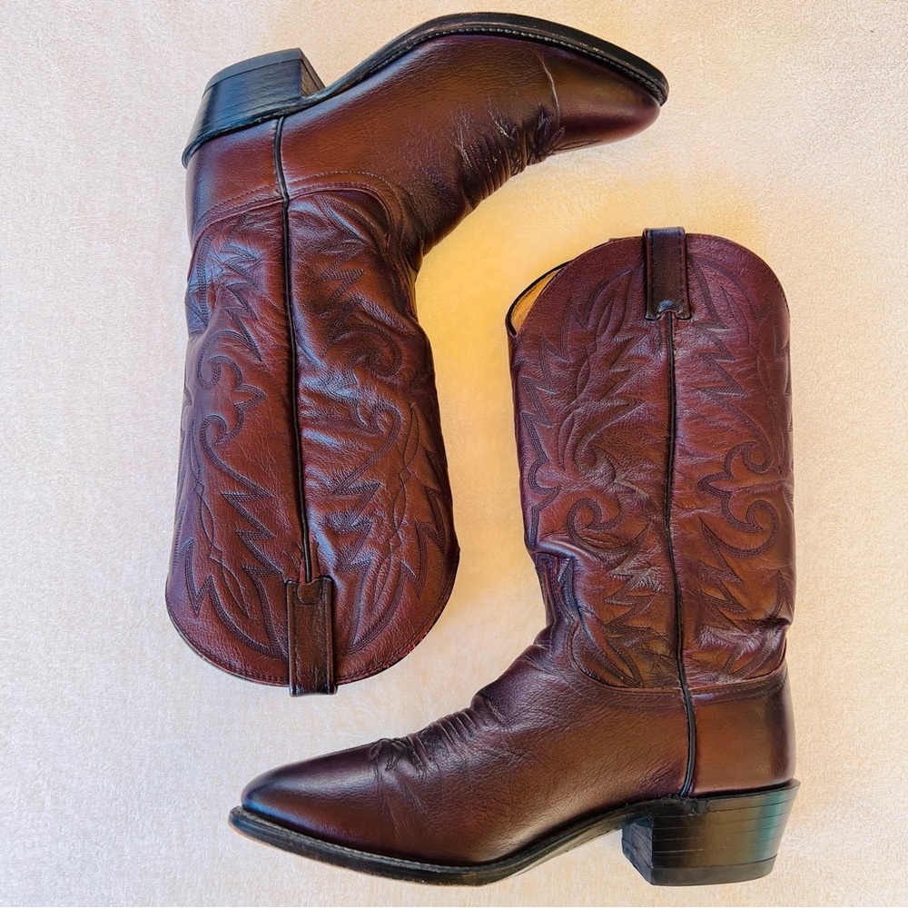 Vintage Dan Post El Paso Leather Cowboy Western Burgundy Mens Boots SIZE 8.5 EW